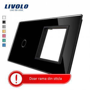rama din sticla combinata intrerupator-priza negru