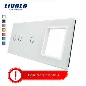 rama din sticla combinata intrerupator-priza alb