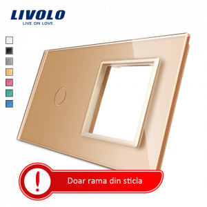 rama din sticla combinata intrerupator-priza auriu