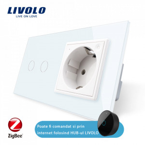 Intrerupator tactil din sticla dublu si priza schuko SMART ZigBee - Img 1