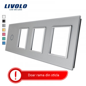rama din sticla combinata intrerupator-priza gri
