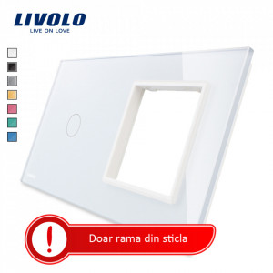 rama din sticla combinata intrerupator-priza alba