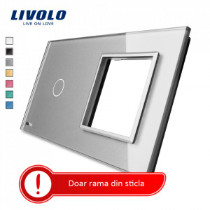 rama din sticla combinata intrerupator-priza gri