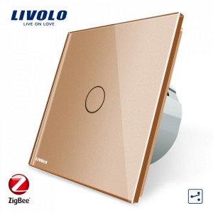 Intrerupator simplu cap-scara smart ZigBee auriu