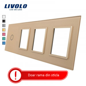 rama din sticla combinata intrerupator-priza auriu