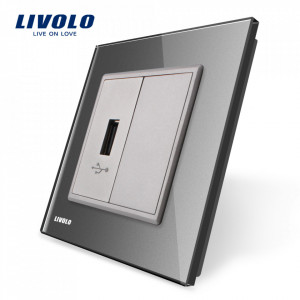 priza sticla USB gri