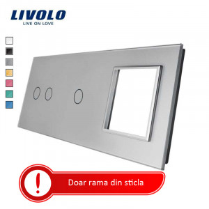rama din sticla combinata intrerupator-priza gri