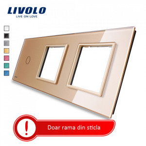 rama din sticla combinata intrerupator-priza auriu