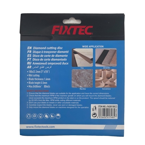 Disc diamantat FIXTEC 180 mm 5.5 mm pentru taiere umeda - Img 2