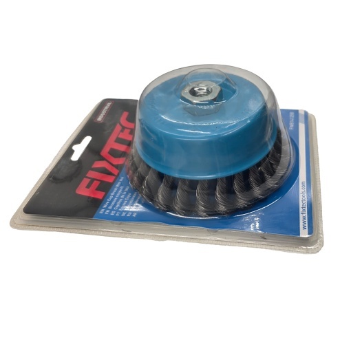 Perie cup FIXTEC 125 mm cu fire rasucite si filet M14x2 - Img 2
