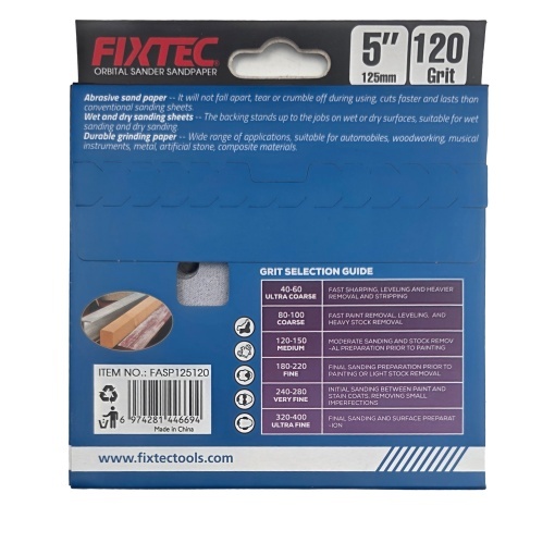 Set 5 discuri abrazive FIXTEC 125 mm P120 - Img 3