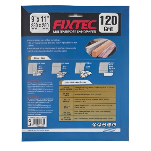 Set 5 Hartie de Slefuit FIXTEC P120 pentru Gips-carton - Img 2