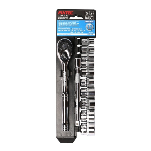 Set clichet cu tubulare FIXTEC 12 piese, 3/8", CR-V - Img 2