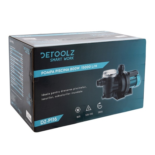 Pompa apa Detoolz DZ-P116 pentru recirculare iaz, piscina, subsol, 800W, 15000l/h, filtru incorporat - Img 4