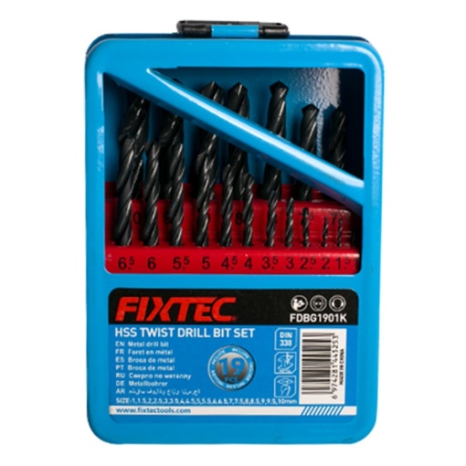Set burghie HSS FIXTEC 19PCS 1-10mm in cutie metalica - Img 3