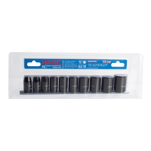 Set tubulare impact FIXTEC 10 piese, 1/2", CR-V, metric