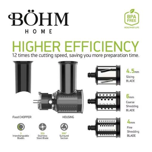 Storcator fructe si legume presare la rece BOHM BM1533SM, 150W, cu razatoare multifunctionala - Img 6