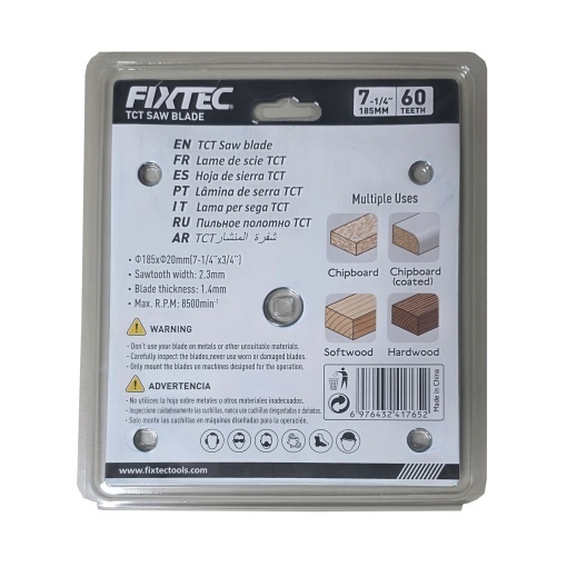 Disc Circular FIXTEC 185 mm x 60T pentru Lemn FCSB118560 - Img 2