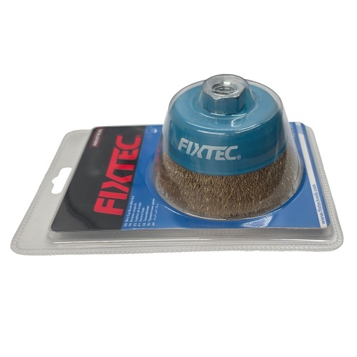 Perie Cupa FIXTEC 100 mm Fir Otel 0.50 mm, cu prindere M14x2 - Img 2