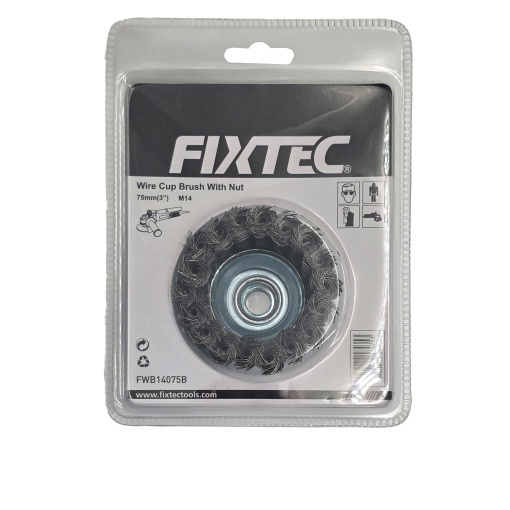 Perie Metalica Rotativa FIXTEC 75 mm Fir Otel 0.50 mm M14x2 - Img 3