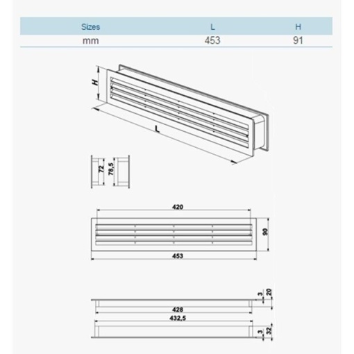 Grila ventilatie dubla pentru usa VENTS MV ALB 430/2, 80x429mm - Img 2