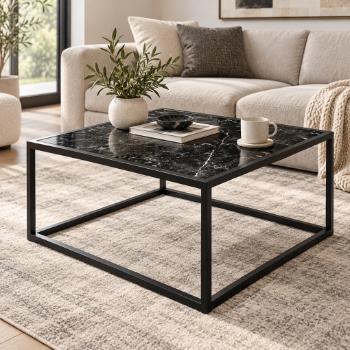Masuta de Cafea Patrata pentru Living, 70 x 70 x 40 cm, Blat PAL Melaminat si Cadru Metalic, FG-2295 - Img 2