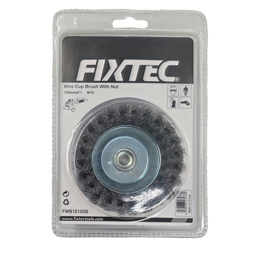 Perie Metalica Rotativa FIXTEC 100 mm Fir Otel 0.50 mm M10 - Img 3