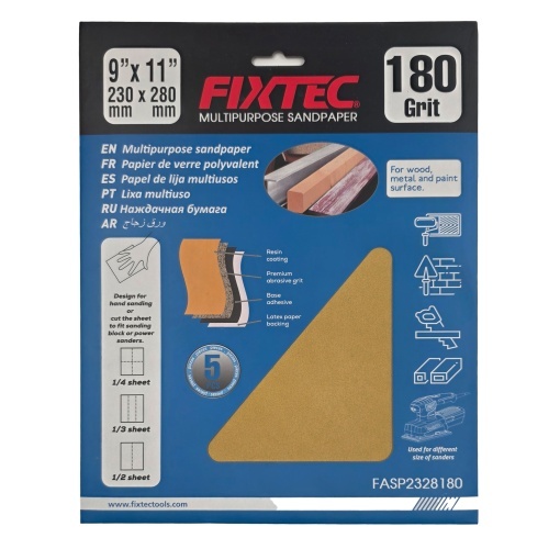 Set 5 Hartie de Slefuit FIXTEC P180 pentru Gips-carton