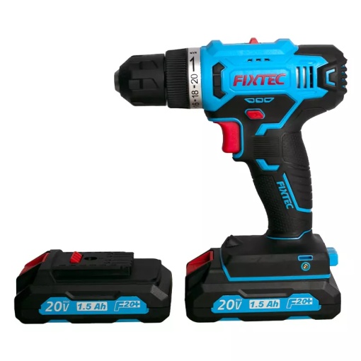 Set bormasina FIXTEC 20V fara fir, LED, blocare ax, 2x1500mAh Li-ion - Img 3