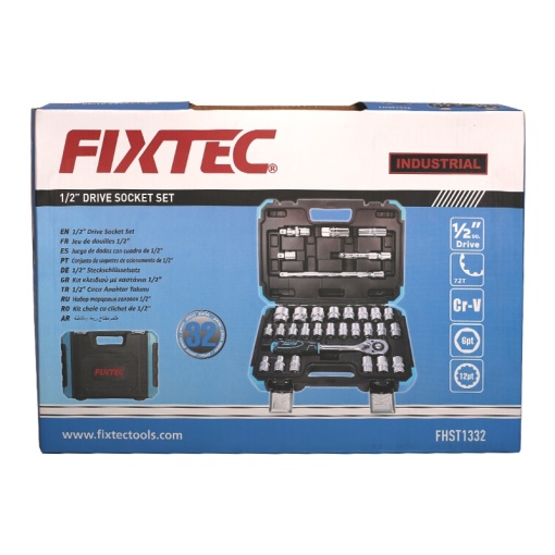 Set chei tubulare FIXTEC 32 piese 1/2", CR-V, cu clichet reversibil si cutie plastic - Img 6