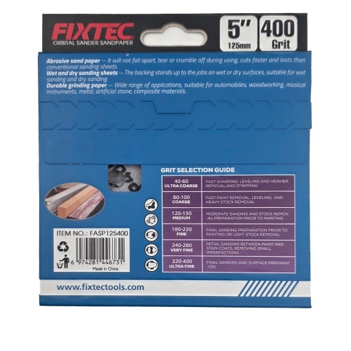 Disc abraziv FIXTEC 125 mm granulatie P400 pentru slefuitor orbital - Img 2