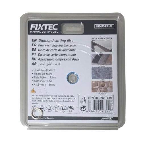 Disc diamantat taiere FIXTEC 180x1.4x22.2mm, - Img 2