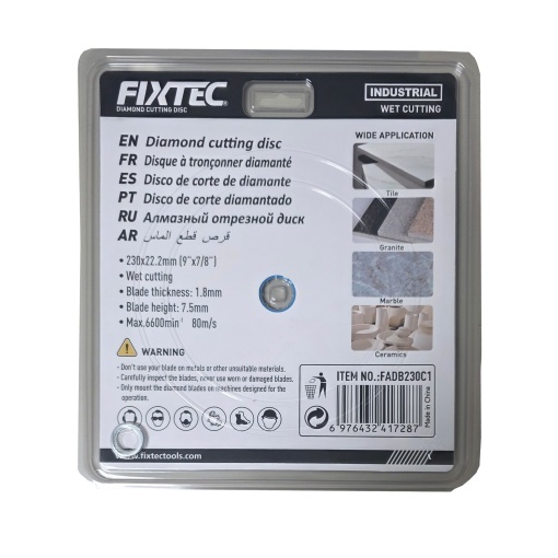 Disc diamantat taiere FIXTEC 230x22.2mm, latime 7.5mm, grad 5 - Img 2