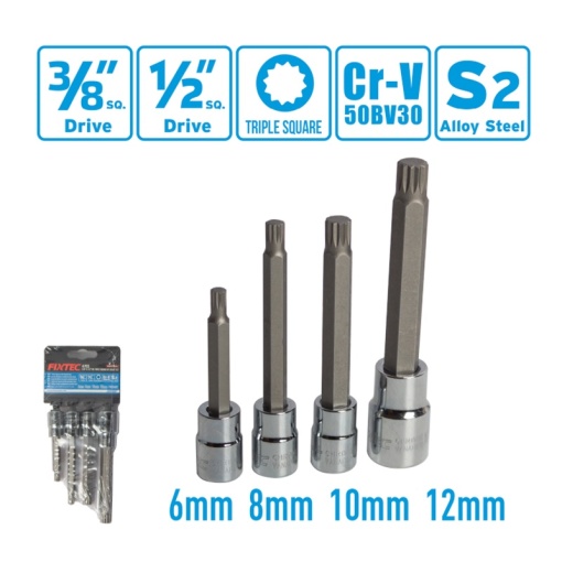 Set 4 biti XZN FIXTEC 3/8″‑1/2″ pentru mecanica - Img 3