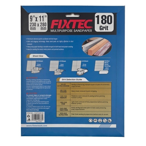 Set 5 Hartie de Slefuit FIXTEC P180 pentru Gips-carton - Img 2