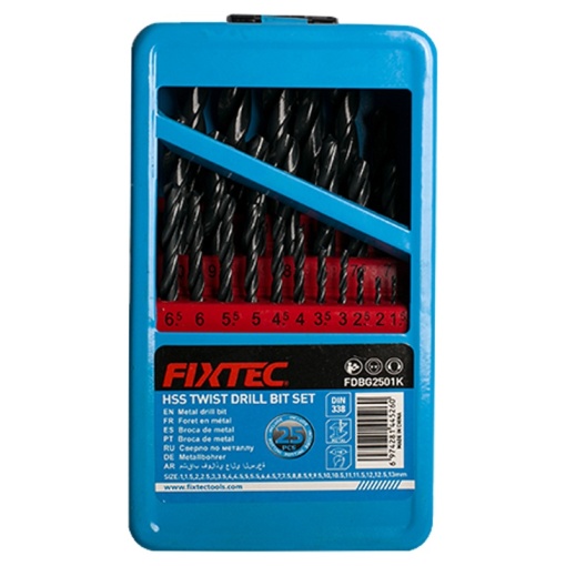 Set burghie HSS FIXTEC 25 piese, 1-13mm, cutie metal - Img 3