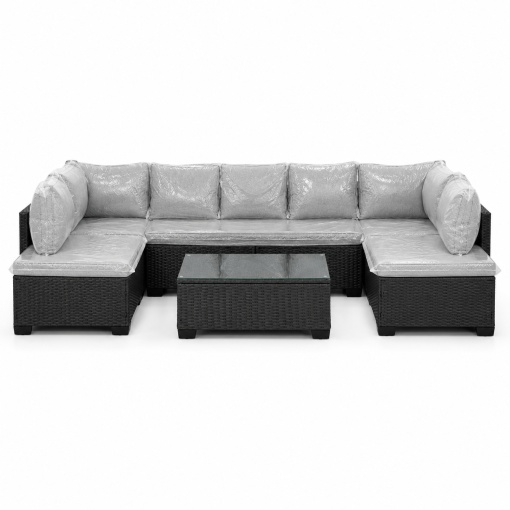Set mobilier terasa ratan negru, coltar modular 6-7 locuri + masa cafea cu sticla securizata - Img 2
