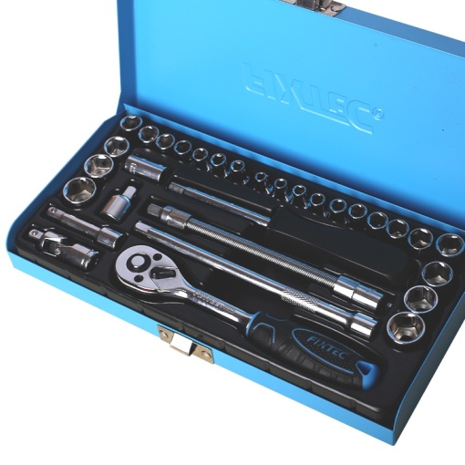 Set tubulare FIXTEC 31 piese 1/4", CR-V, cu cutie metalica - Img 2