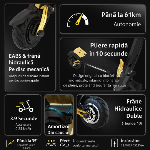 Trotineta electrica Gspace Venus 10 Sport L, Dual Motor, ideala pentru deplasari urbane // Negru - Img 5