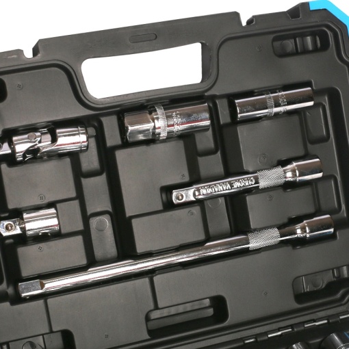 Set chei tubulare FIXTEC 32 piese 1/2", CR-V, cu clichet reversibil si cutie plastic - Img 3
