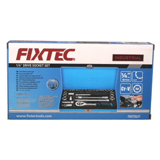 Set tubulare FIXTEC 31 piese 1/4", CR-V, cu cutie metalica - Img 6