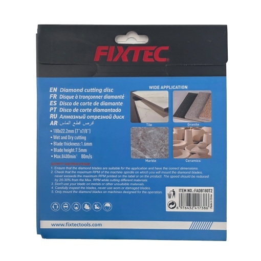 Disc diamantat FIXTEC 180 x 22.2 mm pentru taiere turbo - Img 2