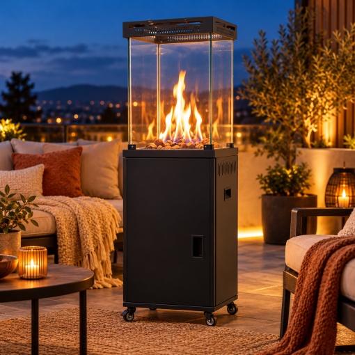Incalzitor de Terasa pe Gaz, 11 kW, 133 cm, 4 Panouri din Sticla, Flacara Reglabila, Aprindere Piezoelectrica, Negru - Img 4