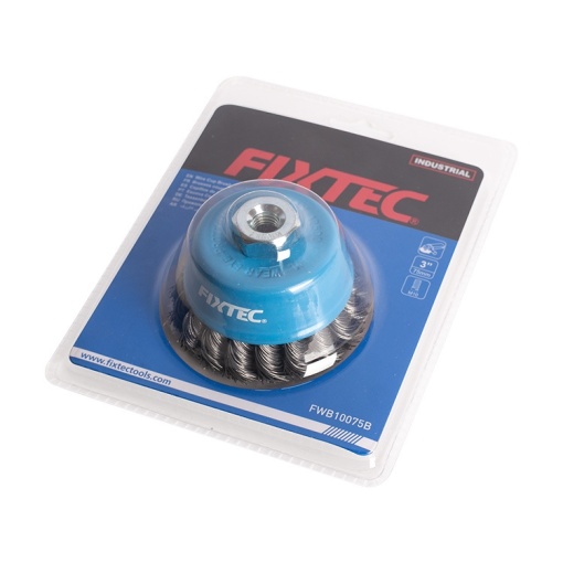Perie Metalica Rotativa FIXTEC 75 mm cu filet M10X1.5 - Img 2