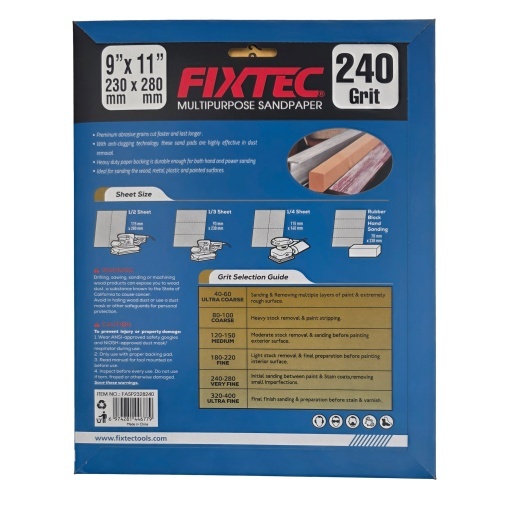 Set 5 Hartie de Slefuit FIXTEC 0 P240 pentru Gips-carton - Img 2