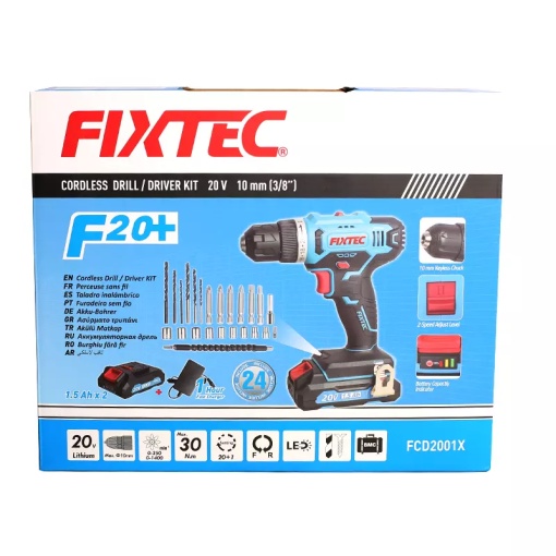 Set bormasina FIXTEC 20V fara fir, LED, blocare ax, 2x1500mAh Li-ion - Img 6