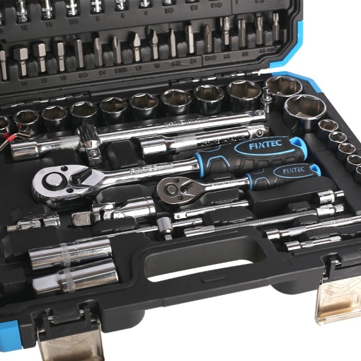 Set chei tubulare FIXTEC 94 piese 1/4" &amp; 1/2" CRV, cu cutie - Img 2