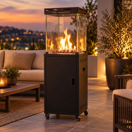 Incalzitor de Terasa pe Gaz, 11 kW, 133 cm, 4 Panouri din Sticla, Flacara Reglabila, Aprindere Piezoelectrica, Negru - Img 3