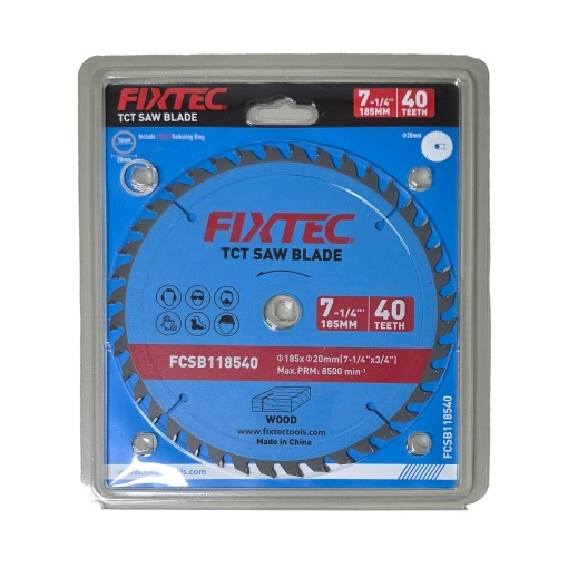 Lama circulara FIXTEC 185 mm, 40‑dinti TCT pentru lemn