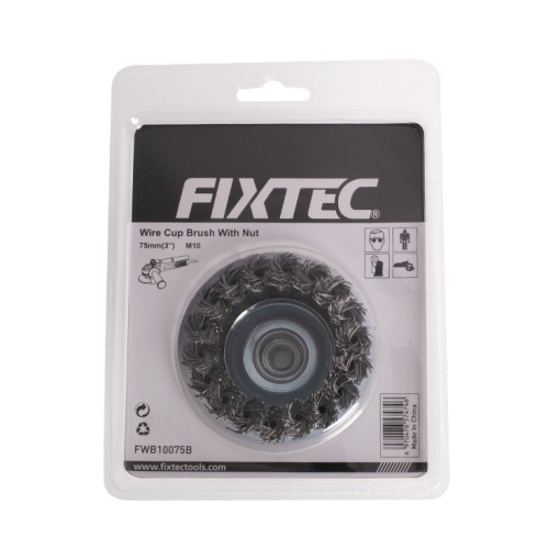 Perie Metalica Rotativa FIXTEC 75 mm cu filet M10X1.5 - Img 3